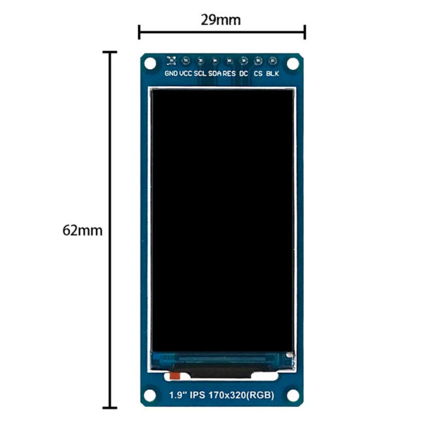 IPS TFT дисплей 1.9" (170×320px) с SPI на микросхеме ST7789