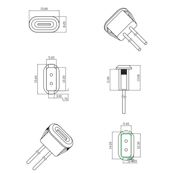 USB Type-C разъем монтажный (2 контакта, до 3А)