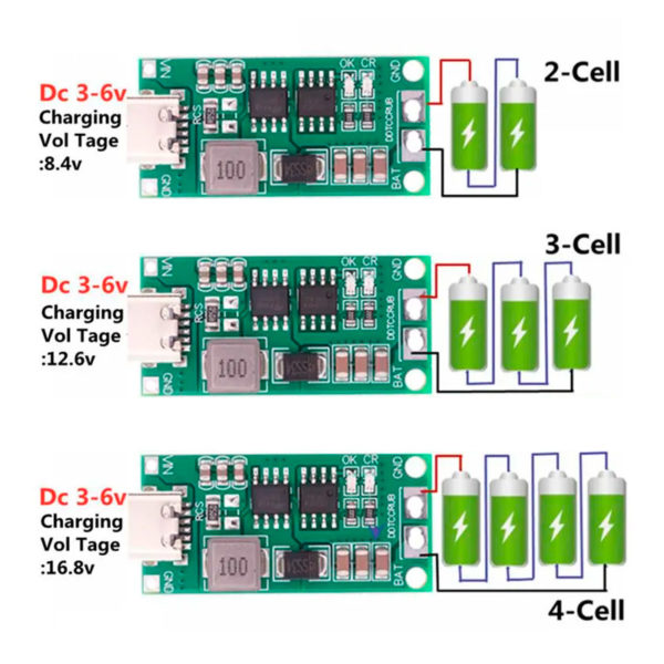 Модуль заряда 2S (8.4В) / 3S (12.6В) / 4S (16.8В) для Li-Ion и LiPol АКБ с Type-C