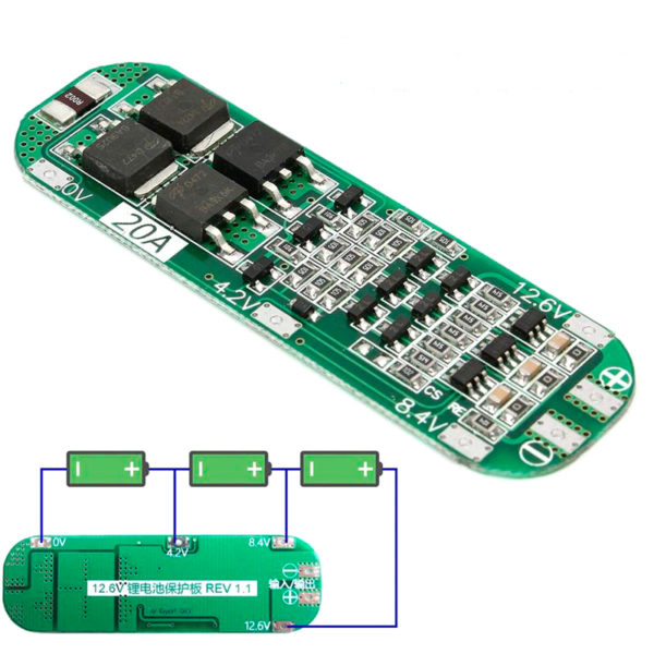 BMS 3S – контроллер заряда с защитой на 3 АКБ 18650 (4.2В-12.6В; 20A)