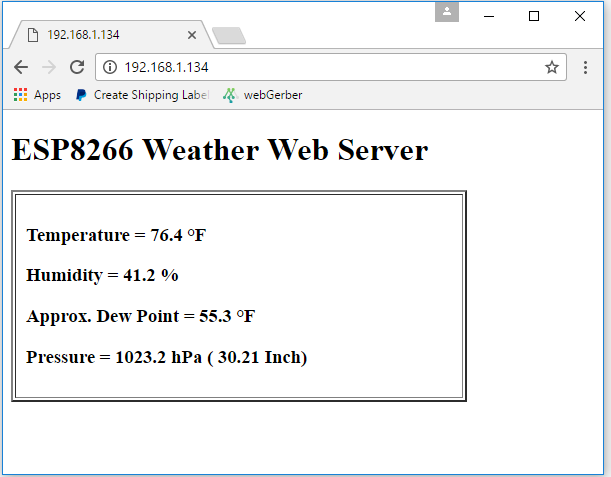 Простой веб-сервер погоды на основе ESP8266 и BME280