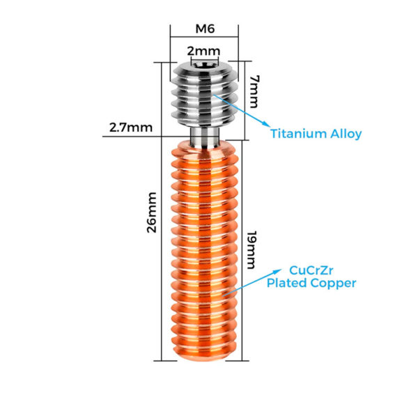 Биметаллический Термобарьер E3D V5 (вход 1.75мм / медь + титан TC4)