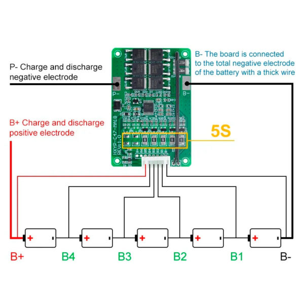 BMS 5S (18.5В / 20A) – контроллер заряда/разряда с балансировкой на 5 АКБ