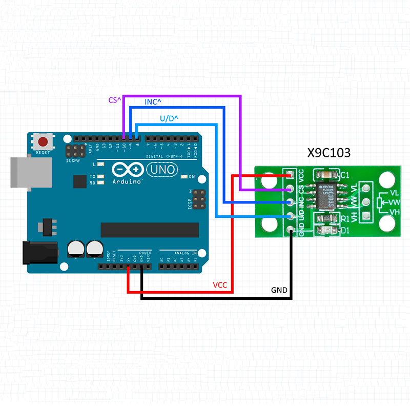 Подключение цифрового потенциометра к Arduino Uno