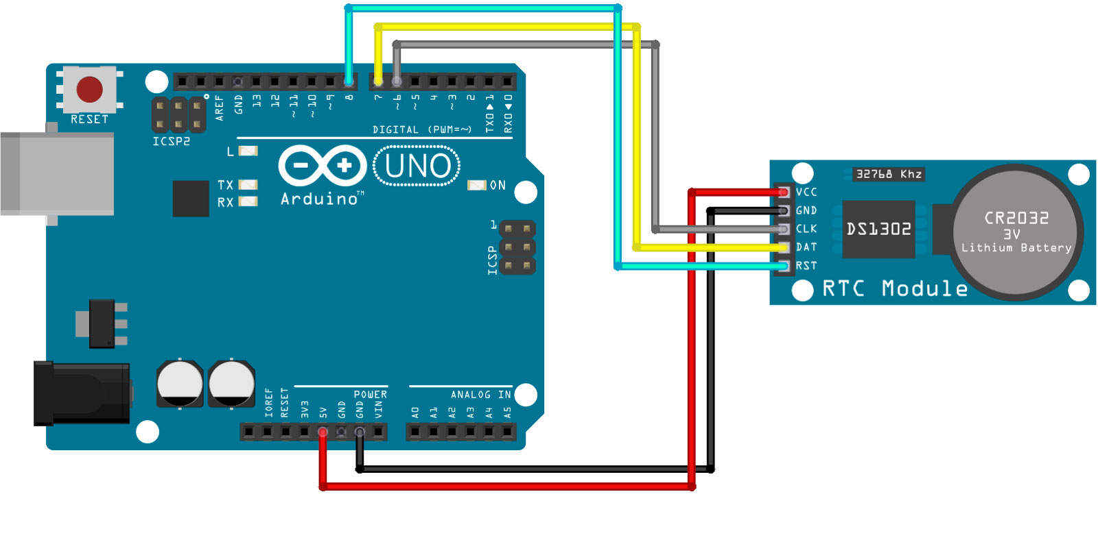 DS1302 и Arduino UNO — Схема подключения и пример кода