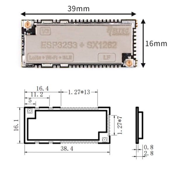 ESP32+SX1262 — модуль WiFi / Bluetooth / LoRa на базе ESP32-S3FN8 (433 / 868 МГц)