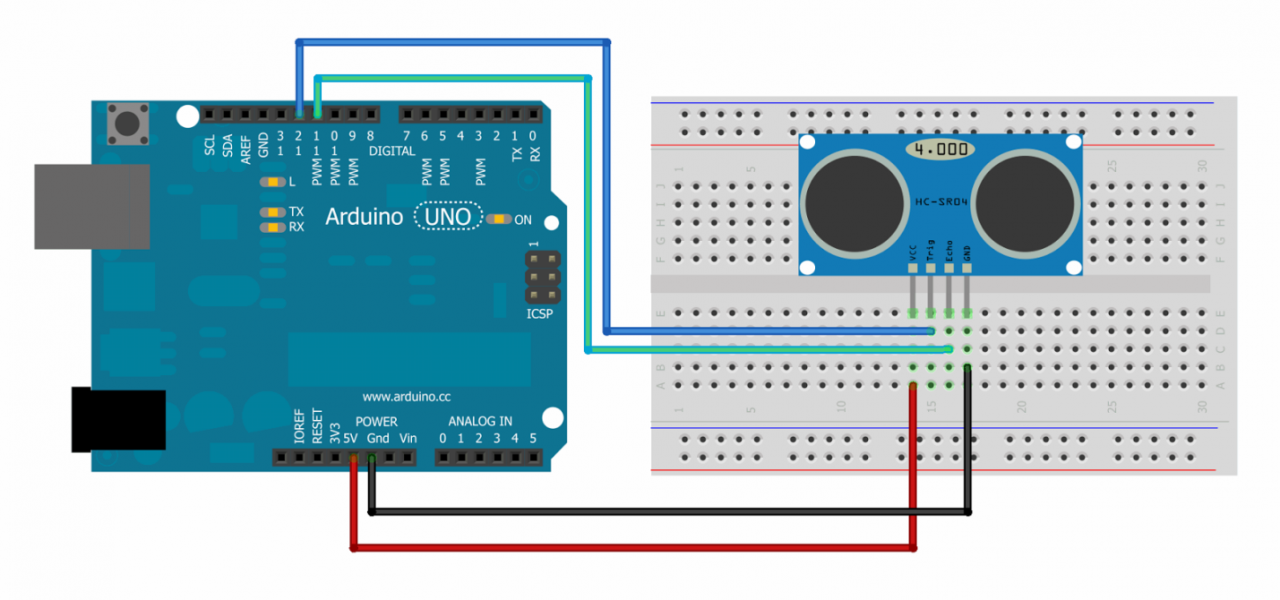 HC-SR04 и Arduino - схема подключения