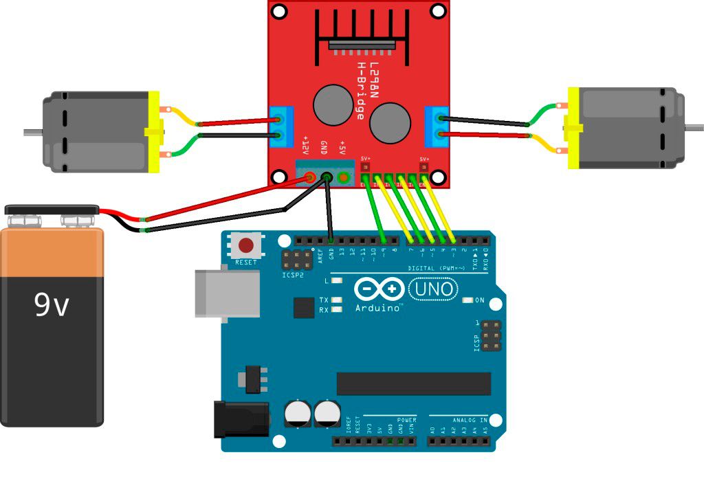 Драйвер L298N и Arduino - схема подключения.