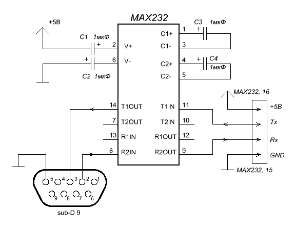 Max232 схема подключения