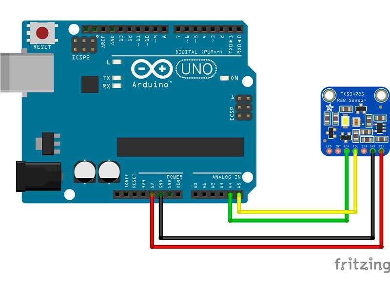 Датчик цвета TCS34725 и Arduino Uno: Схема подключения